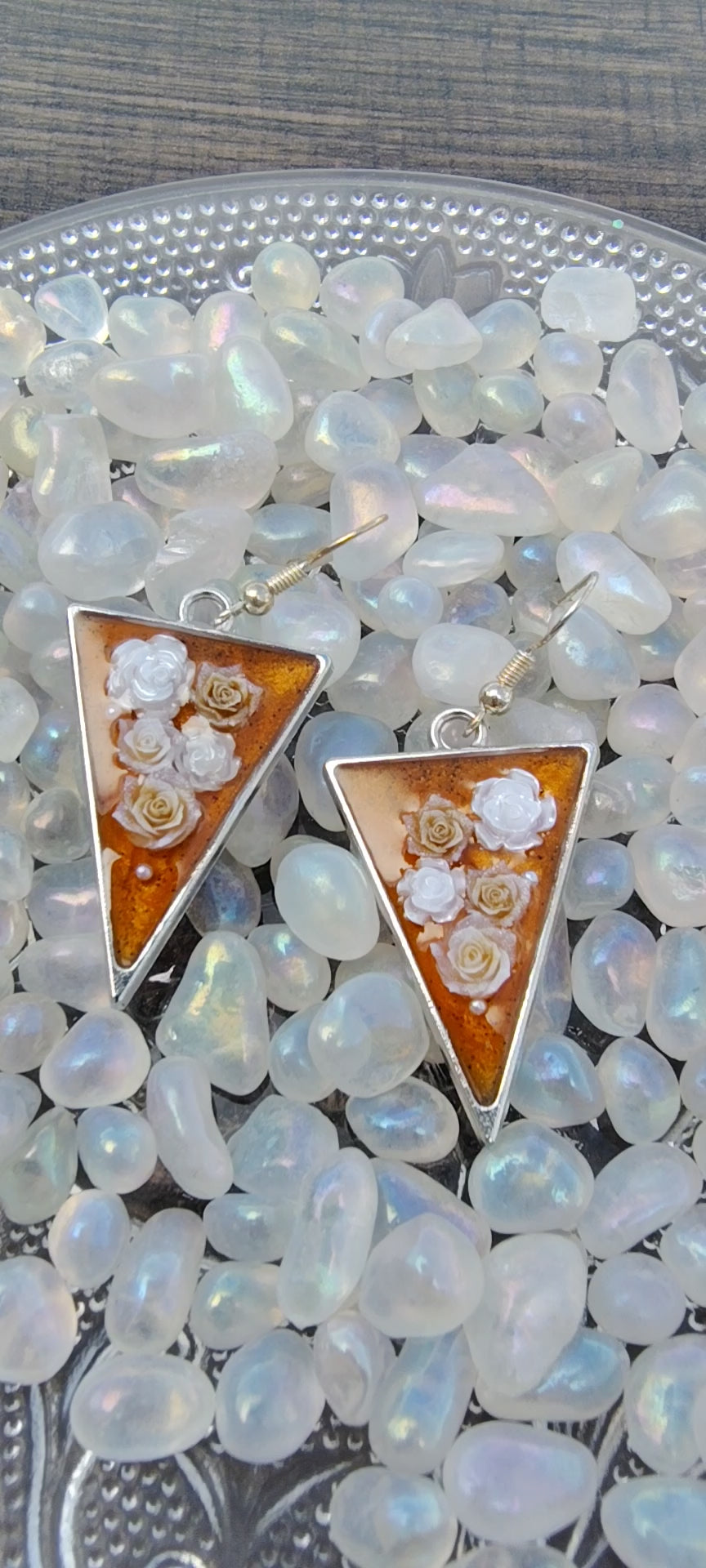Pumpkin Spice Earrings / Silver Triangle