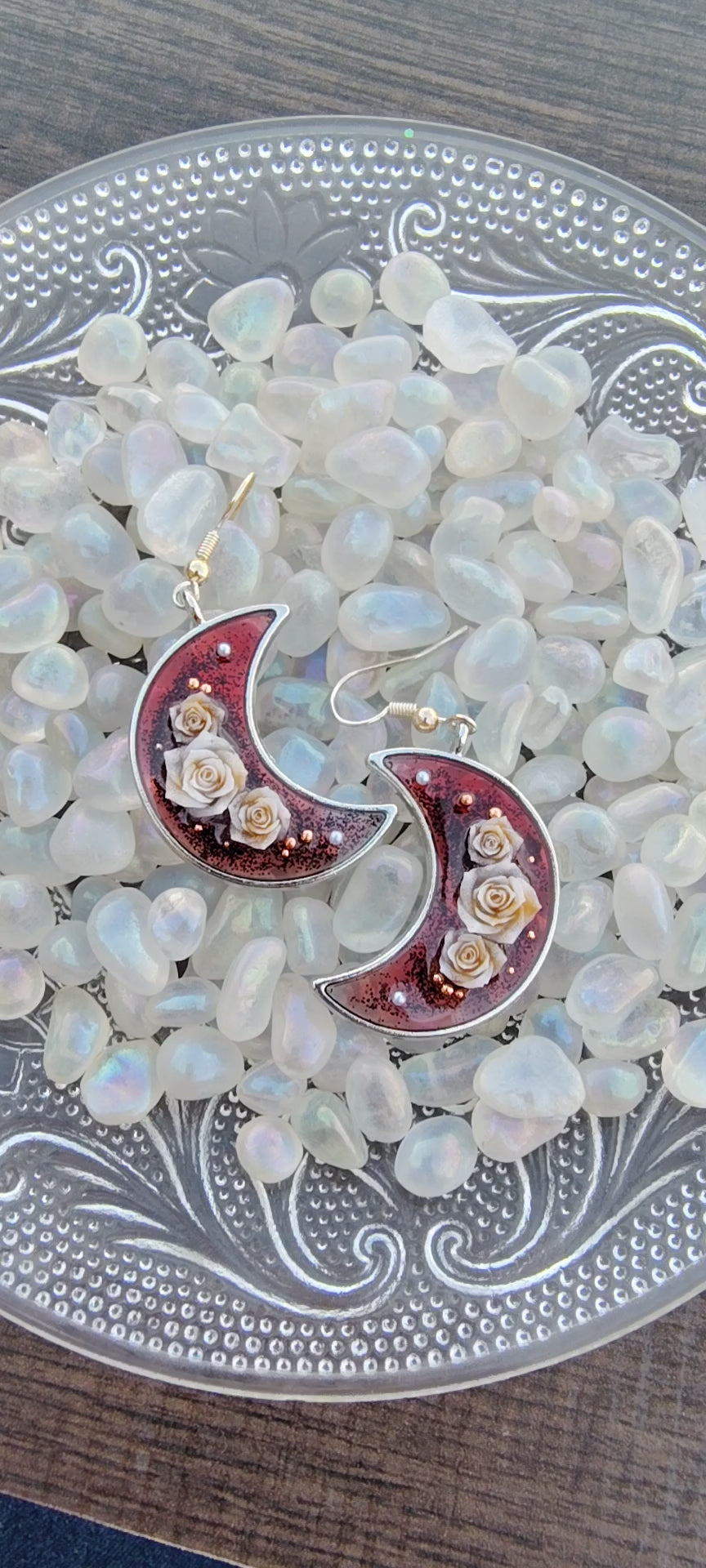 Red Velvet Earrings / Silver Moon