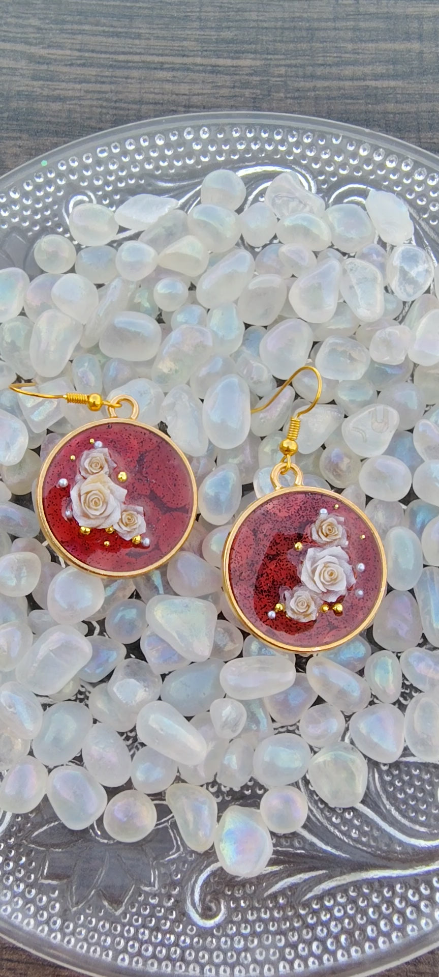 Red Velvet Earrings / Gold Circle