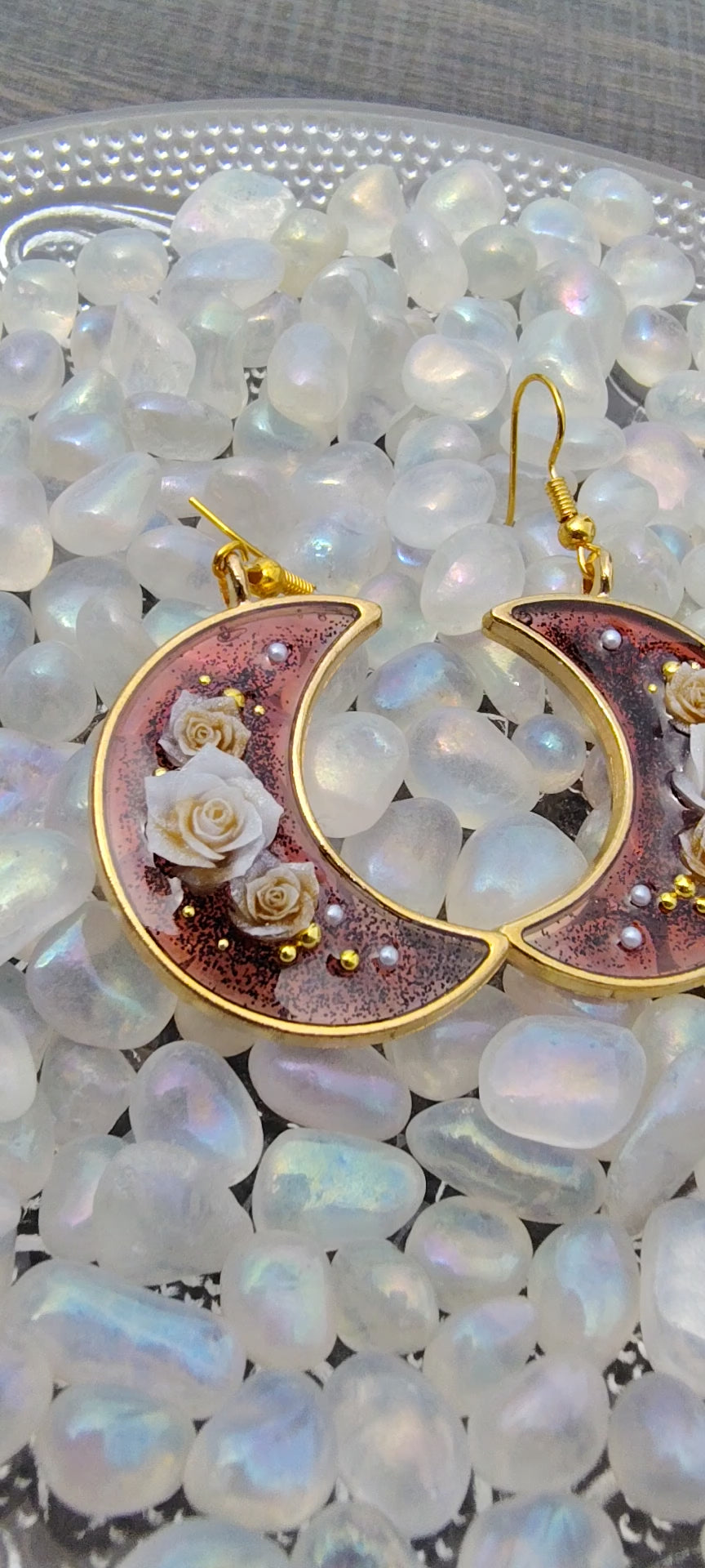 Red Velvet Earrings / Gold Moon