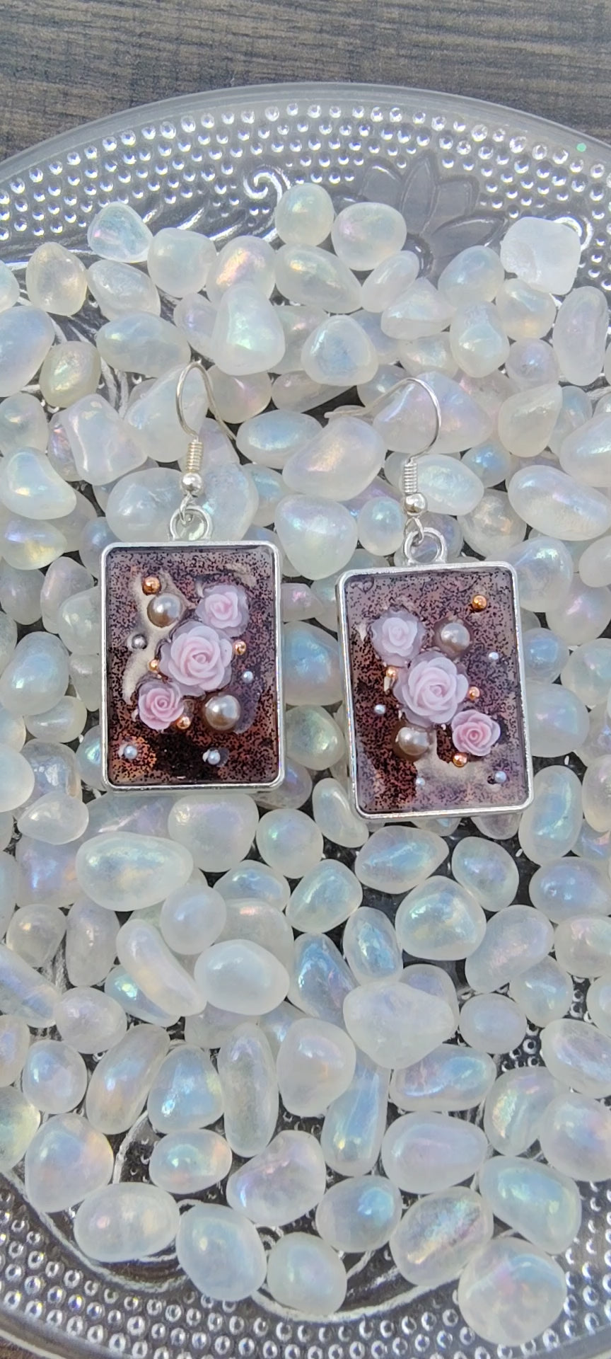 Red Velvet Earrings / Silver Square