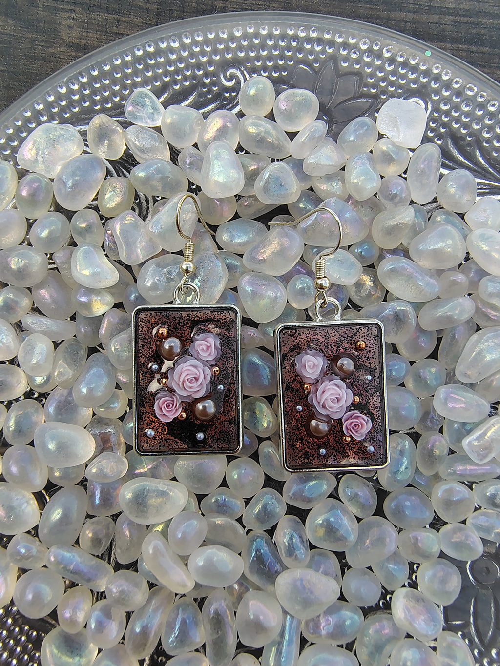 Red Velvet Earrings / Silver Square