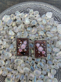 Red Velvet Earrings / Silver Square