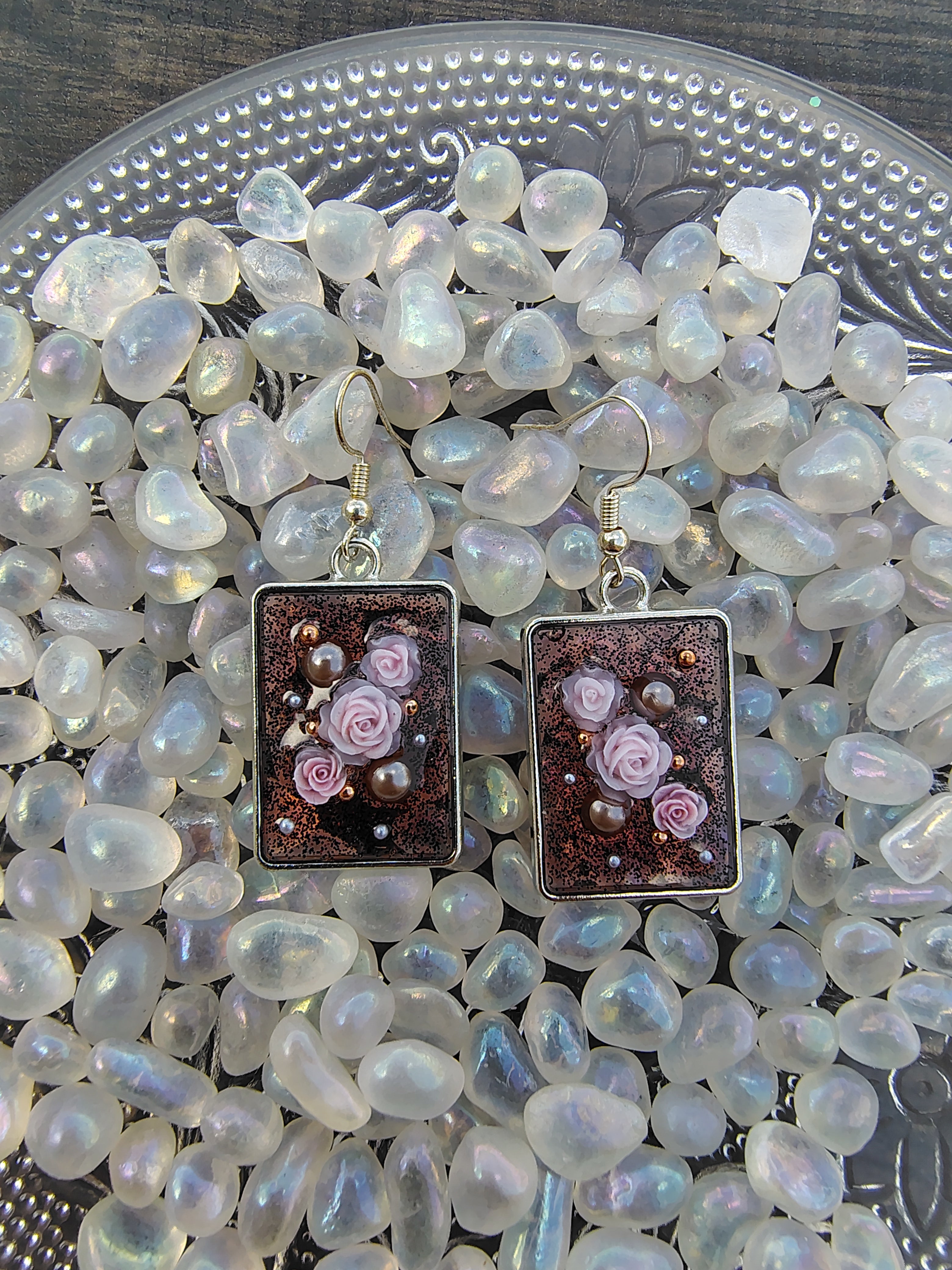 Red Velvet Earrings / Silver Square