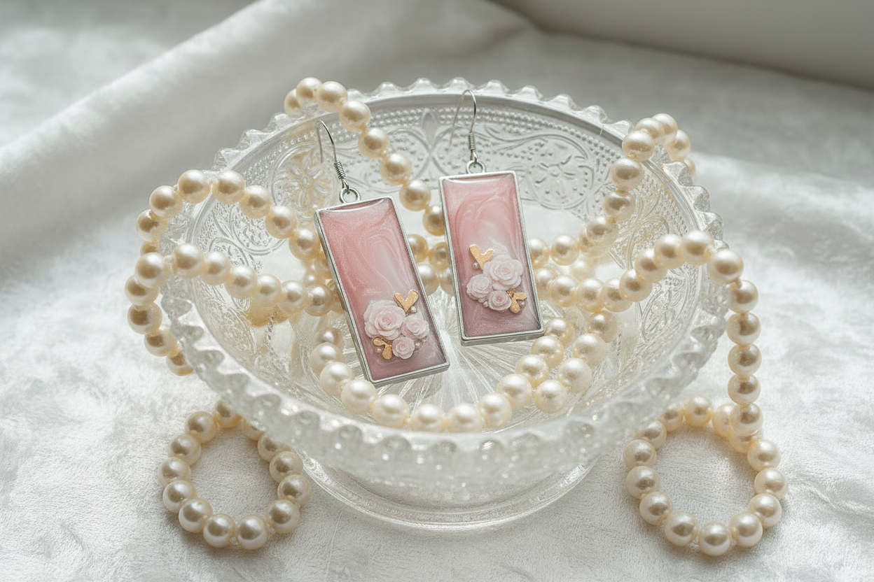 Precious Girl Earrings/ Silver Rectangle