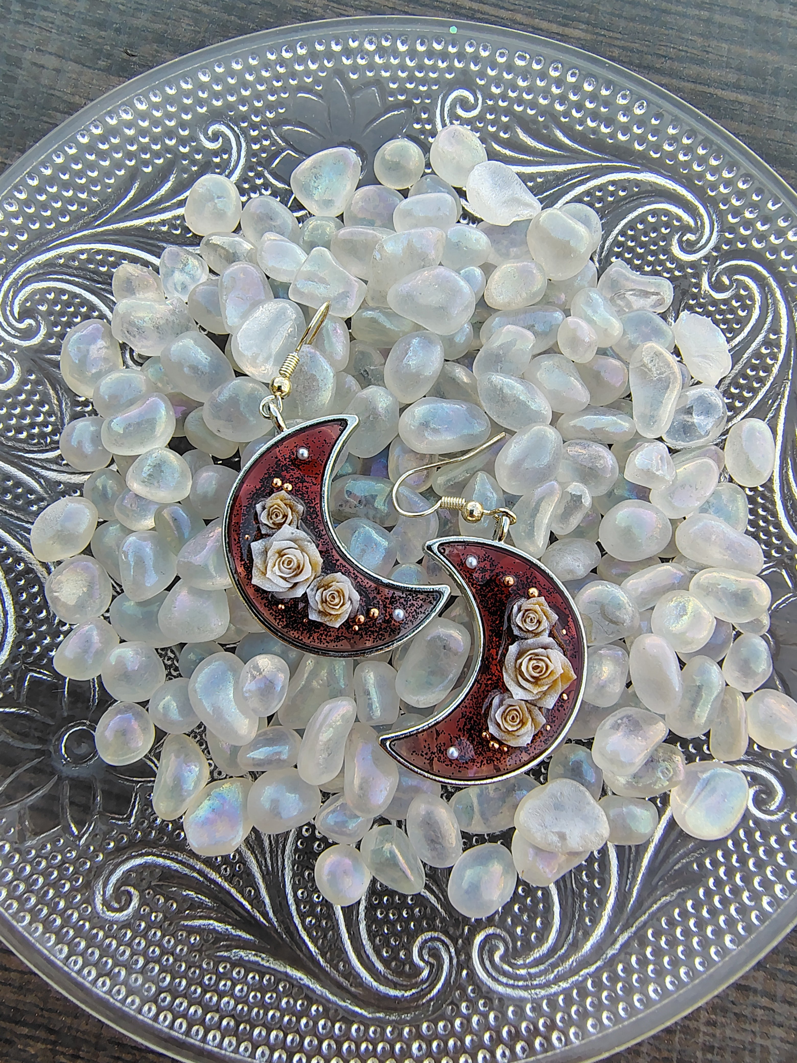 Red Velvet Earrings / Silver Moon