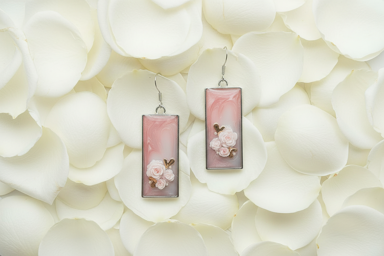 Precious Girl Earrings/ Silver Rectangle