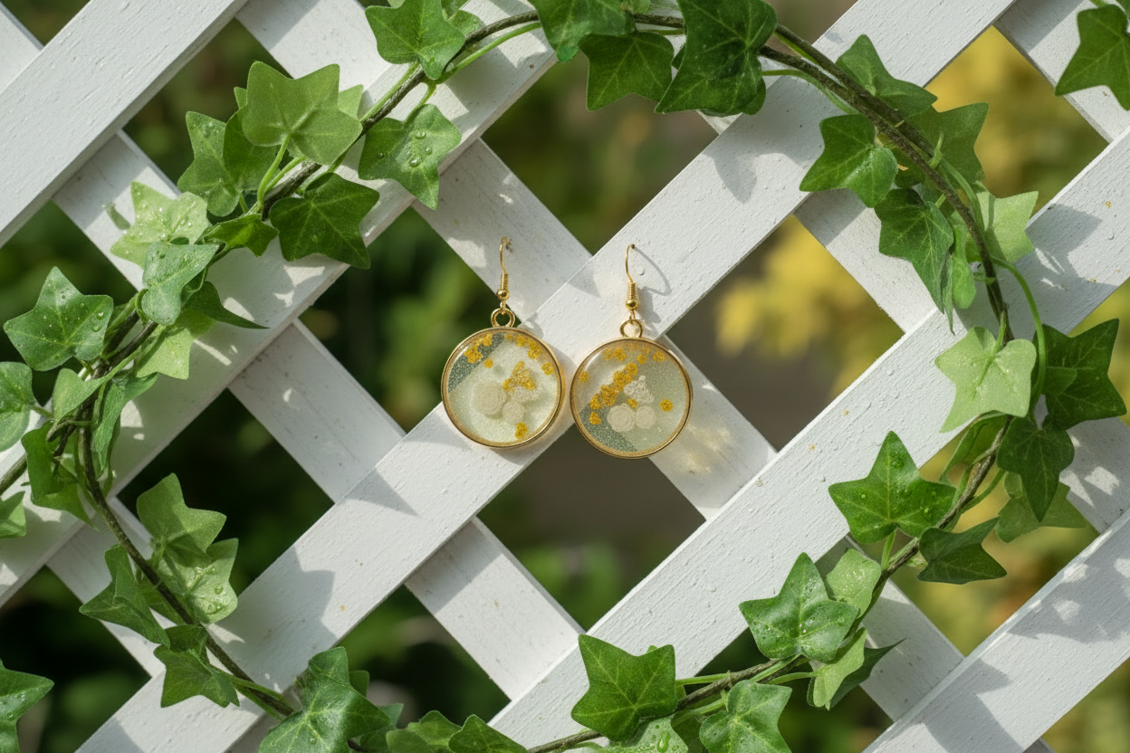 Spring Roses Earrings / Gold Circle