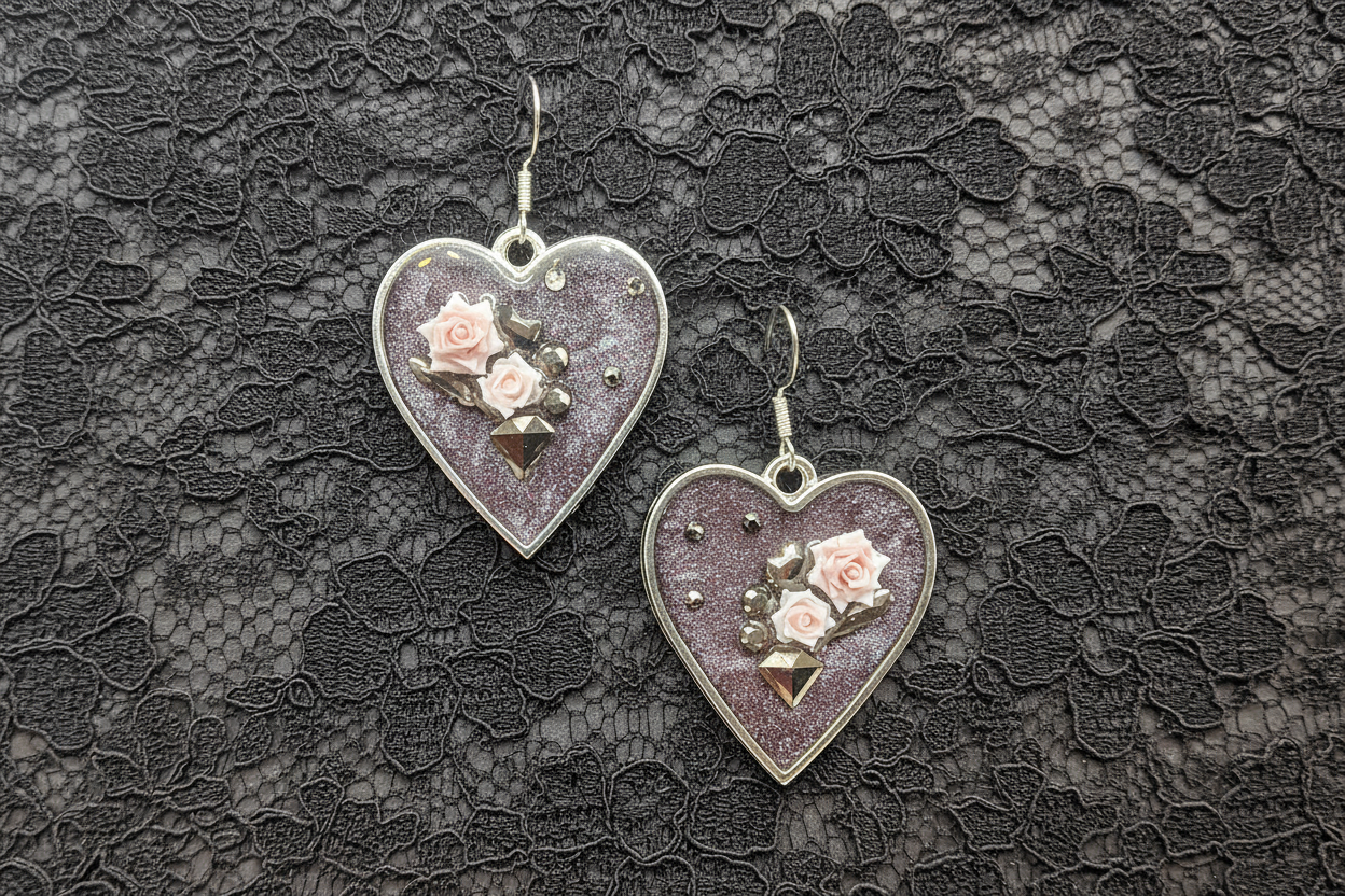 Passion Purple Earrings / Silver Heart