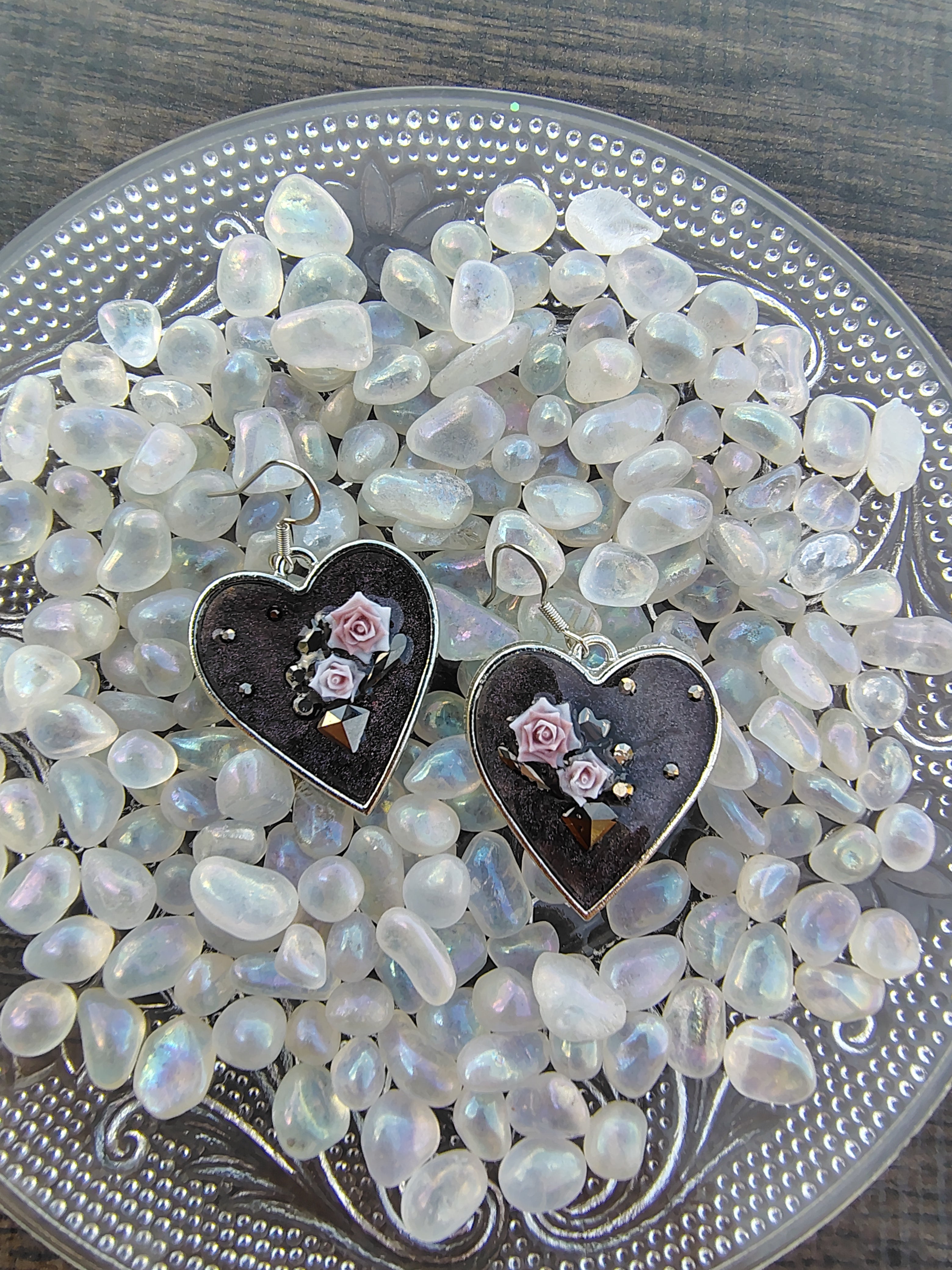 Passion Purple Earrings / Silver Heart