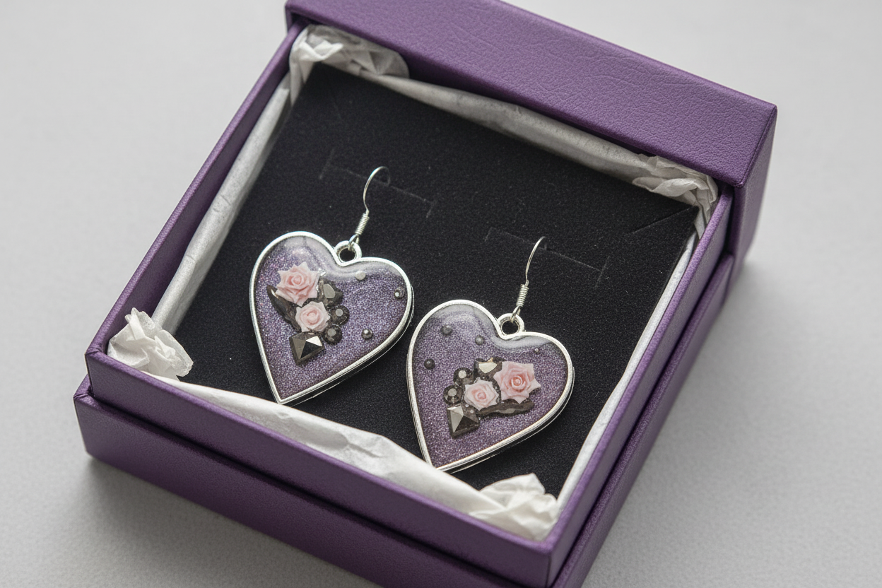 Passion Purple Earrings / Silver Heart