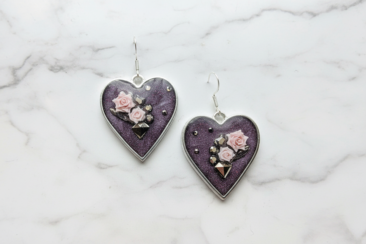 Passion Purple Earrings / Silver Heart