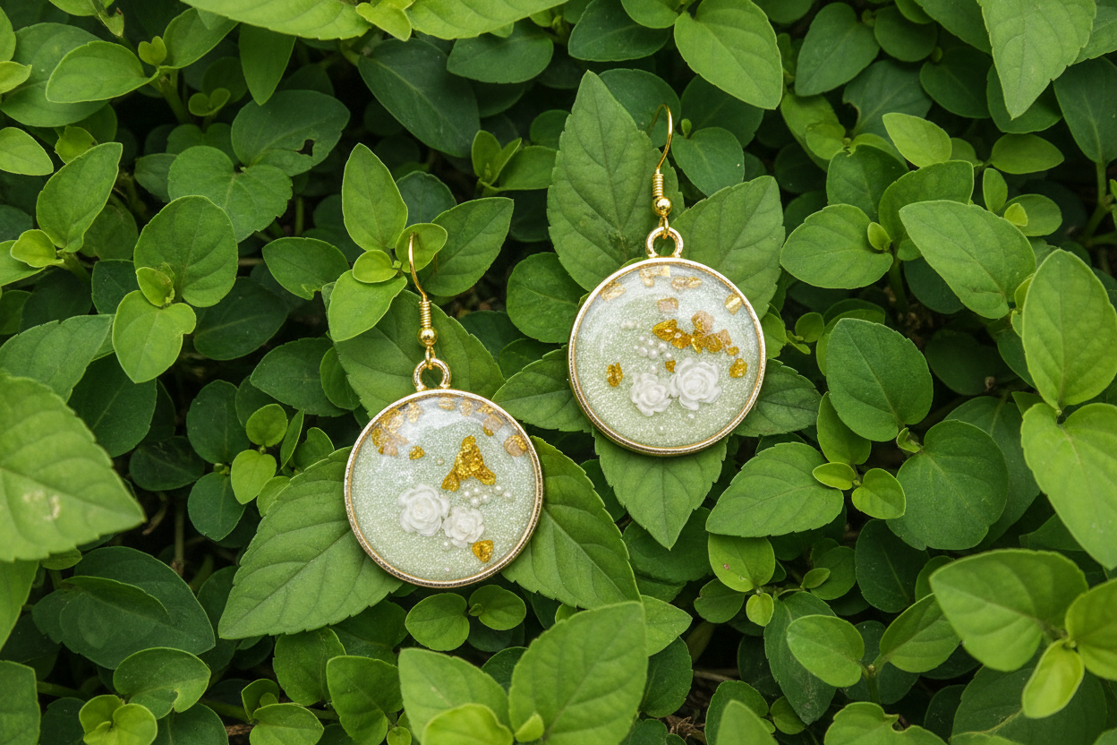 Spring Roses Earrings / Gold Circle