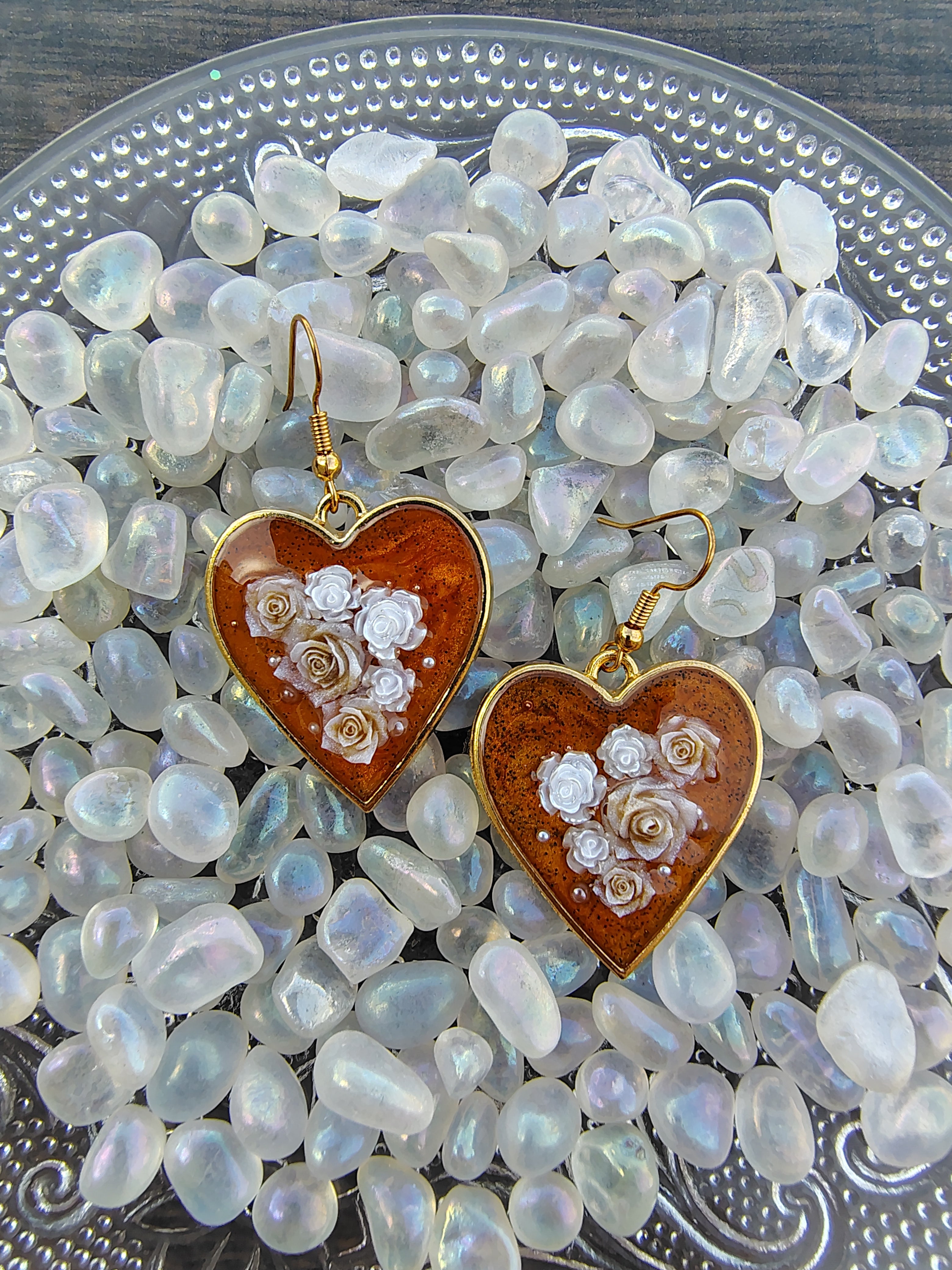 Pumpkin Spice Earrings / Gold Heart