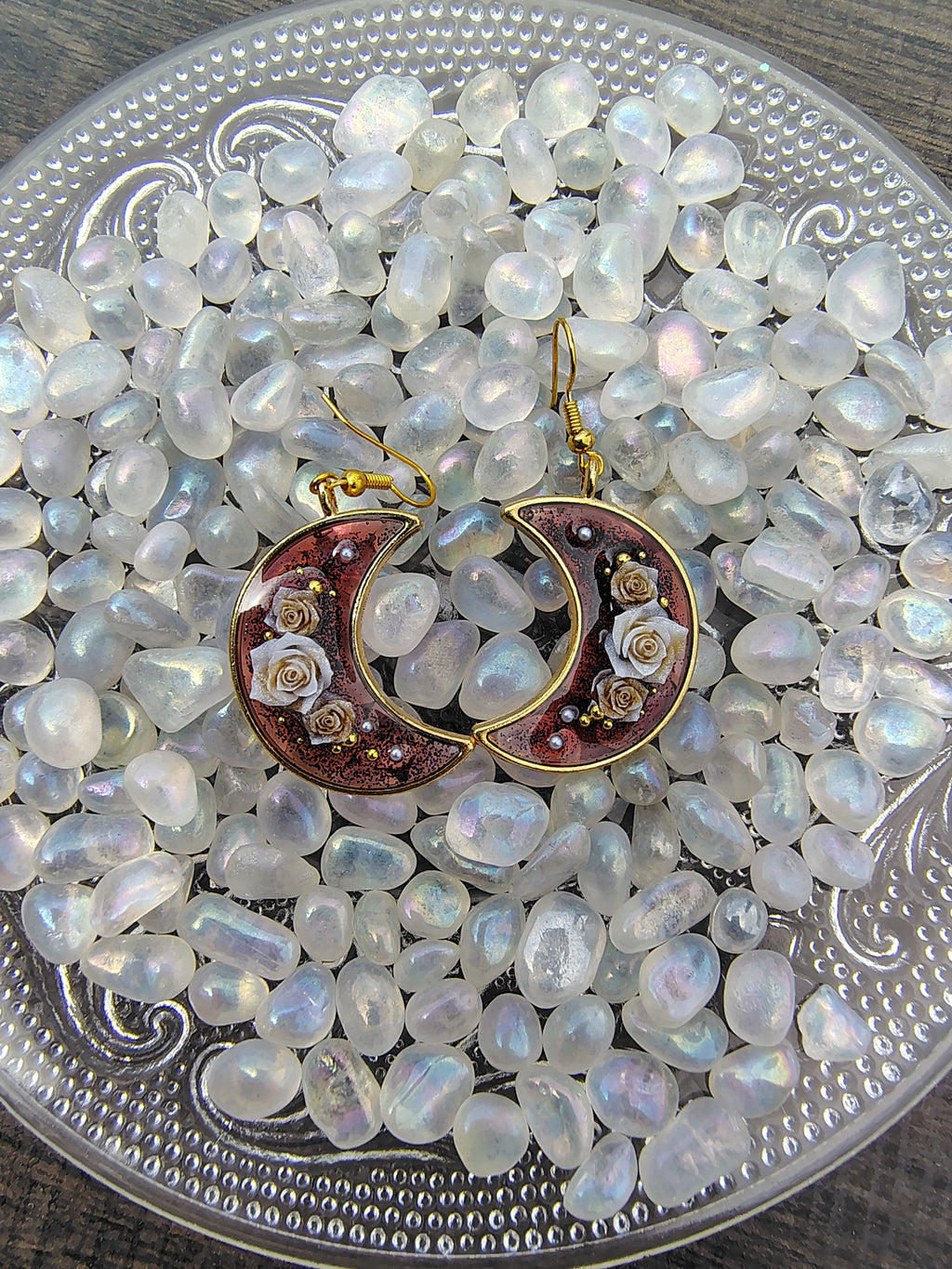 Red Velvet Earrings / Gold Moon
