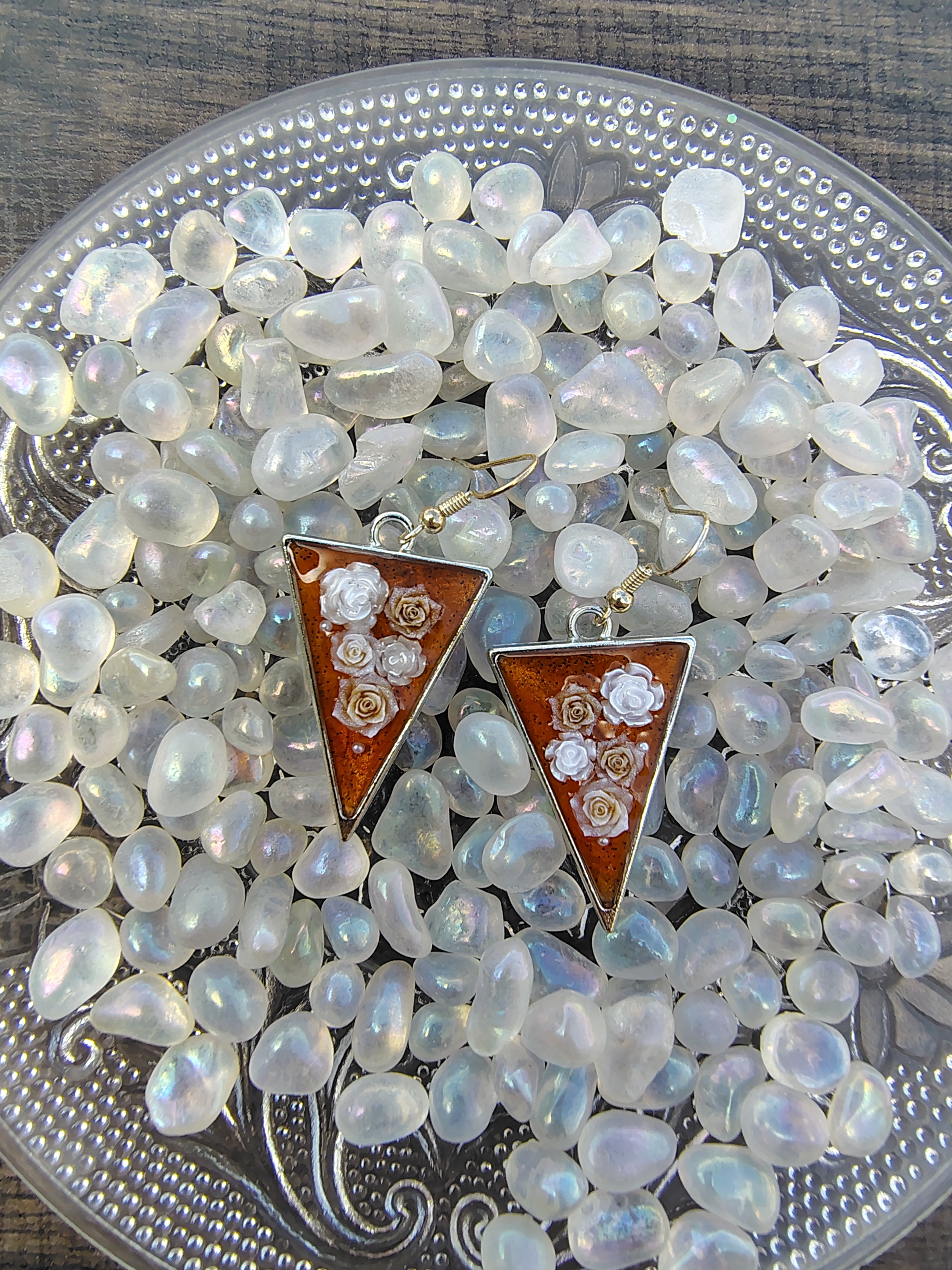 Pumpkin Spice Earrings / Silver Triangle