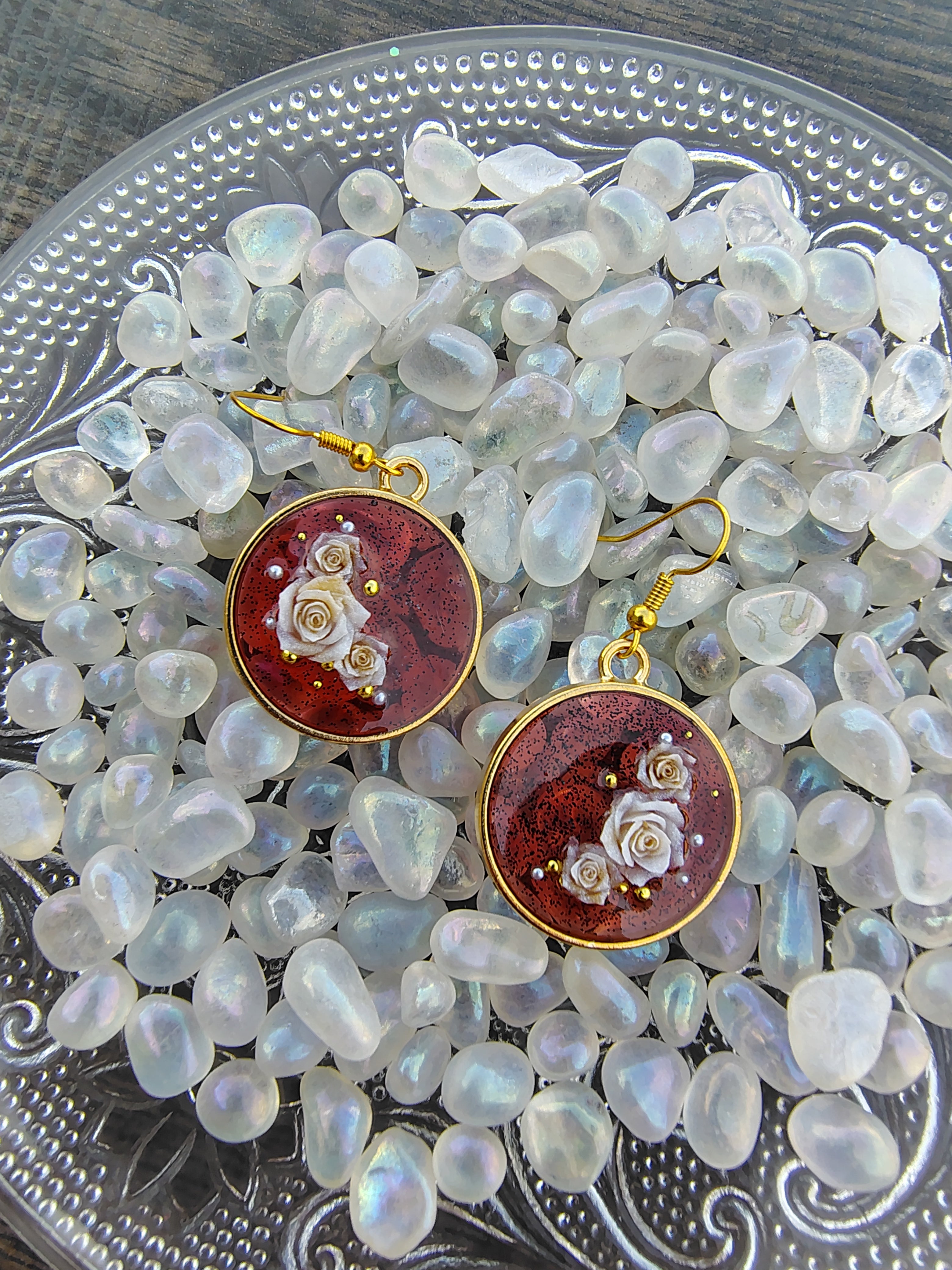 Red Velvet Earrings / Gold Circle