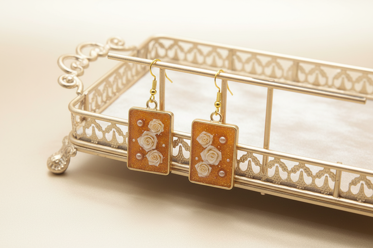 Pumpkin Spice Earrings / Gold Square